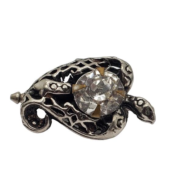 Snake Reptile Crystal Tuxedo Shirt Buttons Cufflinks Silver Tone Rhinestone Vtg - Picture 8 of 11